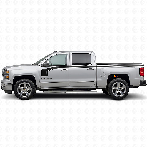 Kit de décalques latéraux en vinyle style crosse de hockey avec contour inférieur pour Chevy Silverado 1500 2014+_1