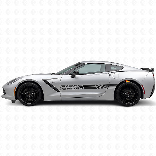 Ensemble d'autocollants en vinyle à rayures latérales damier pour Chevy Corvette Racing Sport_1