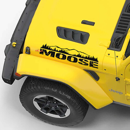 Autocollants en vinyle Lettrage Moose Style Montagne pour Capot Jeep Wrangler