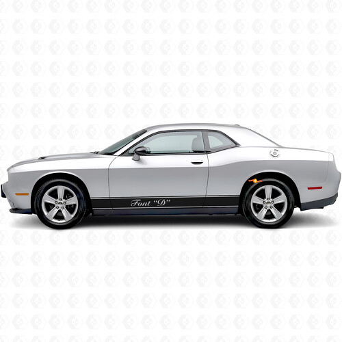 Autocollant Vinyle Décoratif avec Bandes Contour & Texte Personnalisé pour Bas de Caisse Dodge Challenger