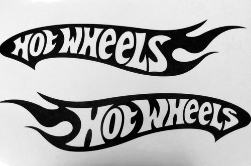 2 décalcomanies en vinyle Hot Wheels de 61 cm chacune lettres inversées à gauche et à droite.