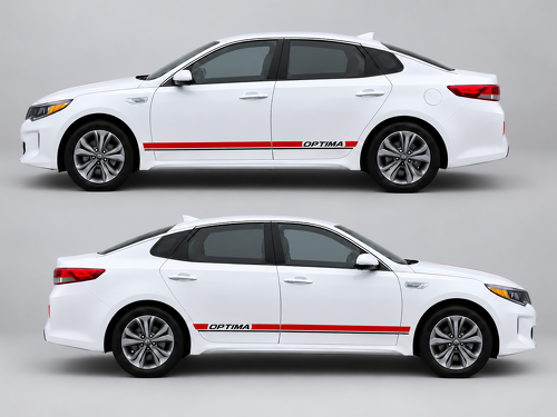 Paire d'autocollants vinyle bandes latérales inférieures avec lettrage Optima pour Kia Optima – Autocollant voiture stylé