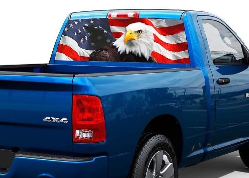 Autocollant en vinyle drapeau American Eagle pour lunette arrière de pickups et SUV