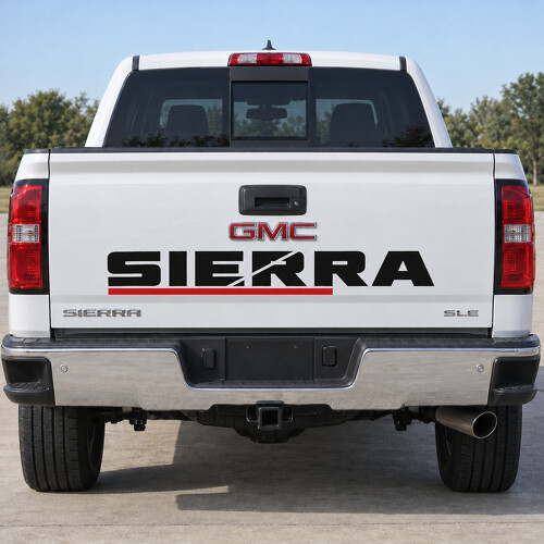 Autocollant en vinyle à découpe croisée intégrée pour hayon GMC Sierra_1