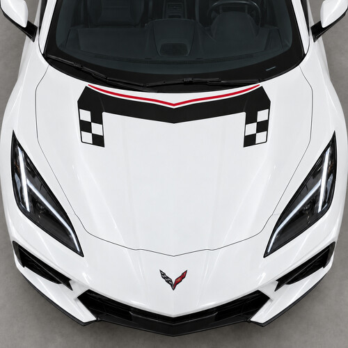 Autocollant en vinyle à motif damier pour capot de la Chevrolet Corvette C8 Stingray 2020_1
