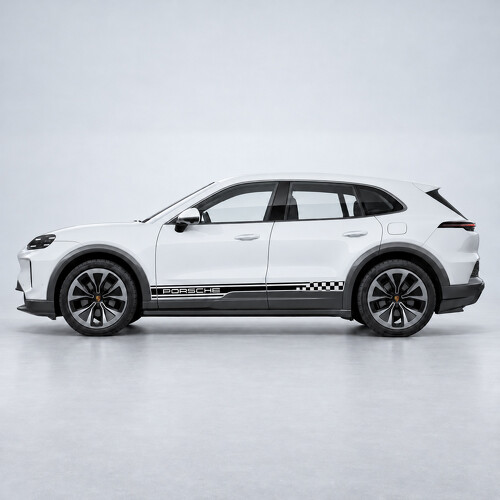 Décalcomanie adhésive latérale à rayures à damier de marque pour Porsche Cayenne électrique