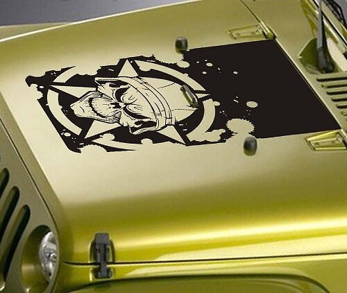 Autocollant vinyle noir motif crâne militaire pour capuche Jeep Wrangler