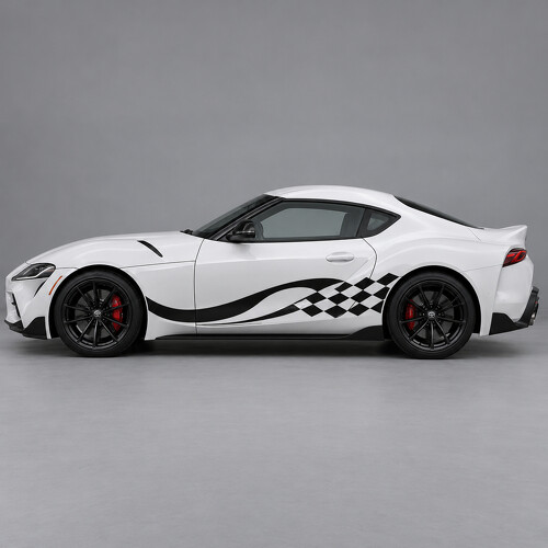 Autocollant Vinyle Latéral à Rayures de Rappel Damier pour Toyota GR Supra 3.0 Premium A90 2020–2026_1