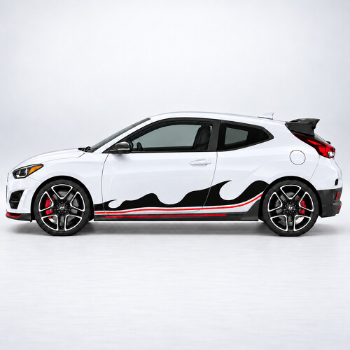 Autocollant vinyle à rayures triples en forme de vague pour porte latérale Hyundai Veloster N JS 2019–2022