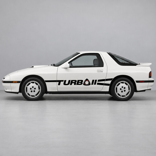 Bandeaux ruban turbo rotatif autocollants vinyle latéraux pour Mazda RX-7 Turbo II FC Série 4 Coupé 2 places 1987