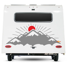 Décalque de camping Montagnes et Soleil Autocollant vinyle pour caravane, camping-car, fourgon et voiture.
 2