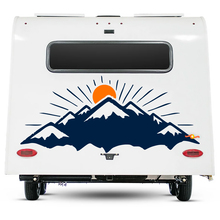 Décalque de camping Montagnes et Soleil Autocollant vinyle pour caravane, camping-car, fourgon et voiture.
 3