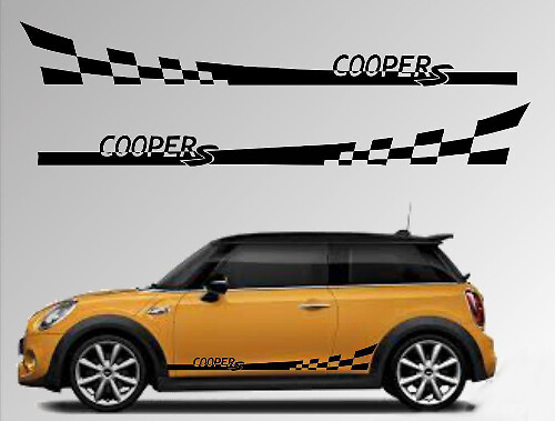 Jeu d’autocollants en vinyle à rayures latérales à damier pour Mini Cooper S R56 2006-2013