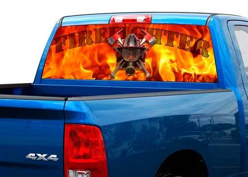 FireFighter feu flamme arrière fenêtre autocollant autocollant camionnette SUV voiture