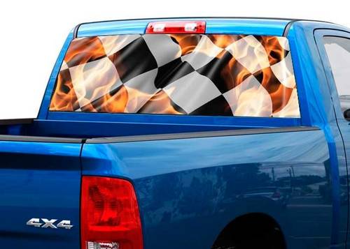 Drapeau à damier en flamme arrière fenêtre graphique autocollant autocollant camion SUV