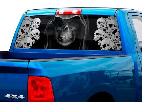 Autocollant vinyle arrière Tête de Mort Faucheuse pour Pickups et SUV