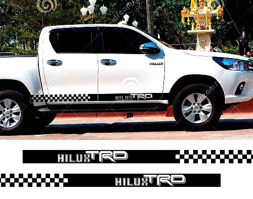 Kit d'autocollants en vinyle à bande latérale à damier style TRD pour Toyota Hilux