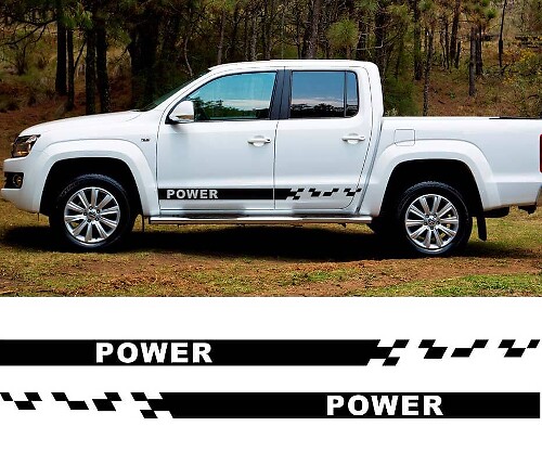Ensemble d'autocollants en vinyle à rayures latérales à damier Power pour VW Amarok 2010