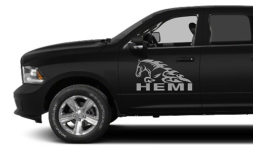 2X DODGE HEMI HORSE IN FLAME DECAL HEMI 3.7 V8 RAM 1500 graphiques autocollants en vinyle