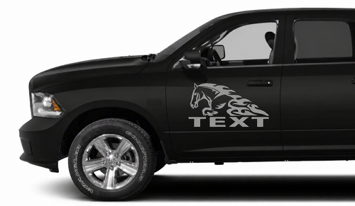 Set d'autocollants en vinyle personnalisés Cheval en flammes pour porte Dodge Ram 1500