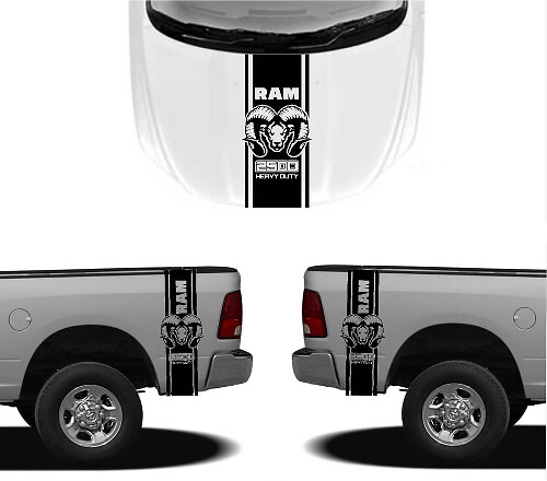 Kit d'autocollants vinyle pour capot style HEMI et bandes latérales arrière pour Dodge Ram 1500 2500