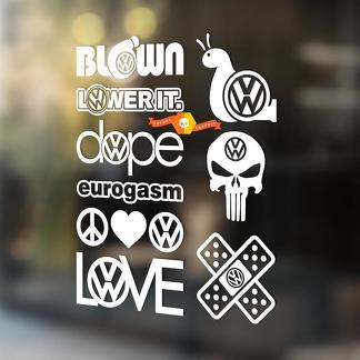 Lot de 9 autocollants en vinyle Euro Volkswagen VW Illest Eurogasm Hellaflux dope Love