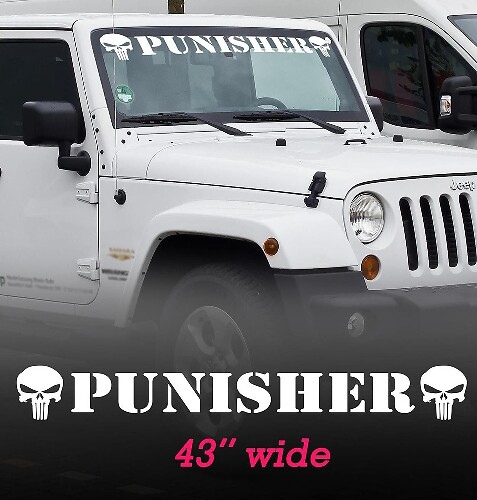 Autocollant Vinyle Bannière Pare-brise Tête de Mort Punisher pour Jeep Wrangler