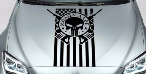 Autocollant en vinyle capot drapeau américain Punisher Skull Molon Labe
