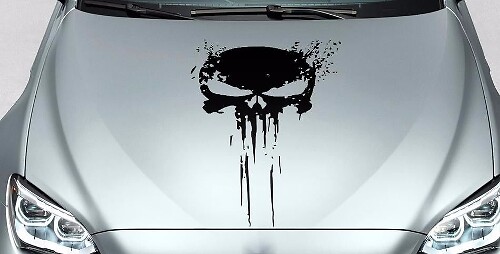 Autocollant Vinyle Capot Style Éclaboussure Tête de Mort Punisher pour Voitures