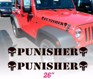 Lot de 2 autocollants en vinyle Punisher Skull Hood pour WRANGLER RUBICON SAHARA 1