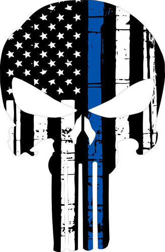 Autocollant de ligne bleue de police de drapeau américain de crâne de punisseur -