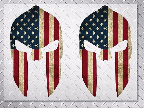 Paire d'autocollants vinyle casque spartiate drapeau USA usé
