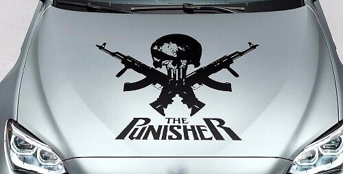 Autocollant en vinyle capuche Tête de mort Punisher avec pistolets croisés pour voitures