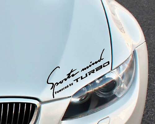 Paire d'autocollants vinyle "Sports Mind Powered by Turbo" pour capot