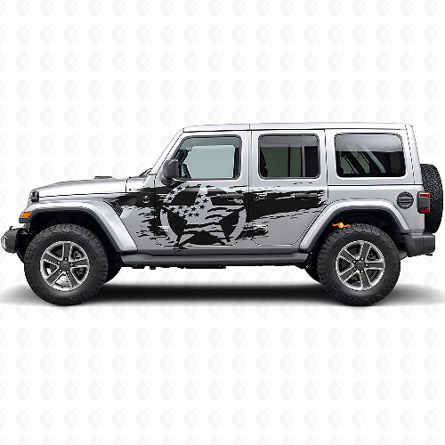 Kit d'autocollants vinyle côté étoile drapeau USA usé pour Jeep Wrangler