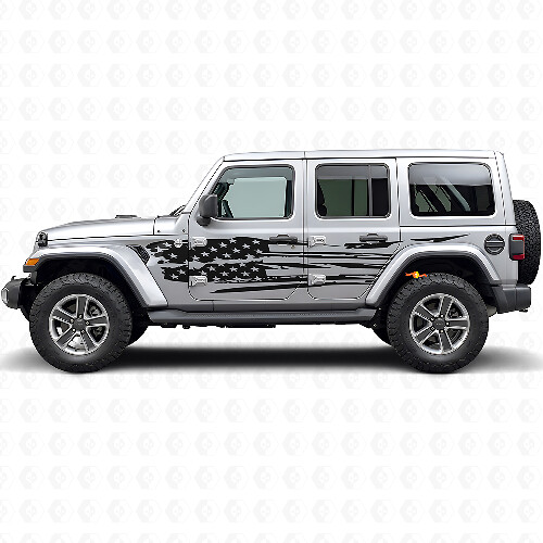 Ensemble d’autocollants latéraux en vinyle drapeau américain vieilli pour Jeep Wrangler