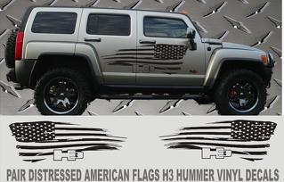 Lot de 2 autocollants en vinyle H3 Hummer en détresse avec drapeau américain H3 Hummer Trucks