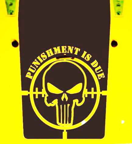 Autocollant en vinyle capot Tête de mort Punishment Is Due pour Jeep Wrangler