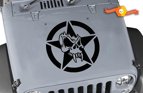 Autocollant vinyle capot Étoile Militaire Tête de mort pour Jeep Wrangler