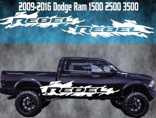 2009–2016 Dodge Ram Rebel vinyle autocollant graphique Racing Rebel 4 x 4 camion Stripe