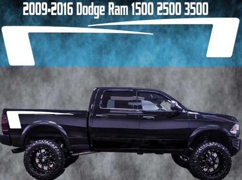 2009-2016 Dodge Ram Quarter vinyle autocollant graphique camion lit rayures Hemi Hockey