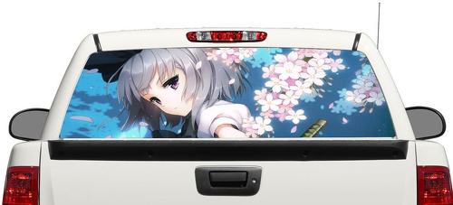 Anime Girl dessin animé fenêtre arrière autocollant autocollant camionnette SUV voiture 2
