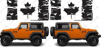 (2) décalcomanies en vinyle vieilli drapeau du Canada Grunge feuille d'érable convient à : Jeep Wrangler