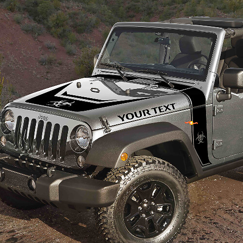 Kit d'autocollants en vinyle noir pour capot avec bandes style biohazard pour Jeep Rubicon