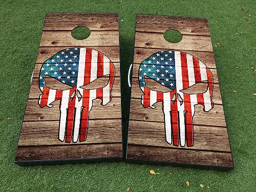 Ensemble de décalcomanies d'habillage pour planche de cornhole avec crâne drapeau USA style Punisher