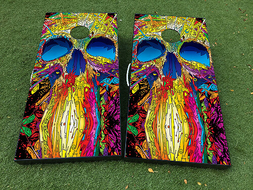 Ensemble d'autocollants en vinyle pour planche de Cornhole à crâne coloré