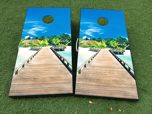 Ensemble d'autocollants en vinyle pour planche de cornhole Plage Tropicale