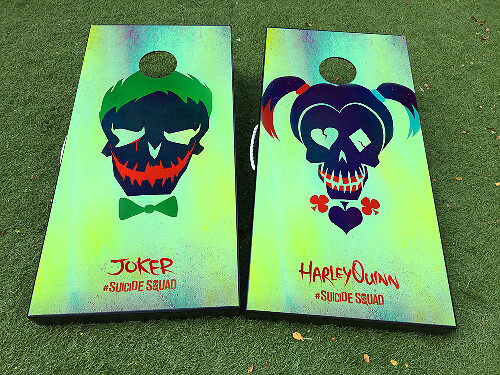 Set de stickers en vinyle pour planche de cornhole inspiré par Harley Quinn et le Joker