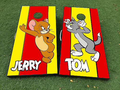 Ensemble d’autocollants en vinyle pour panneau de cornhole Tom et Jerry avec laminé mat