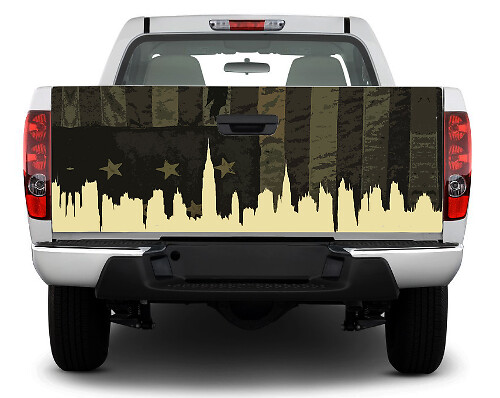 Autocollant en vinyle drapeau USA & silhouette de Chicago pour hayon de pick-up et SUV